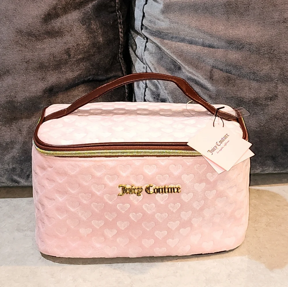 NWT JUICY COUTURE PINK TRAVEL COSMETIC BAG & BLACK HANGING TOILETRY BAG BUNDLE